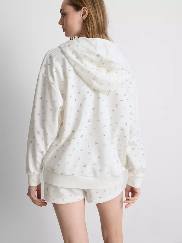 Sudadera con capucha y cremallera floral de alto contenido de algodón