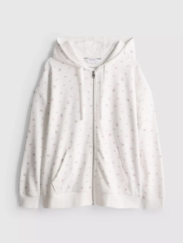 Sudadera con capucha y cremallera floral de alto contenido de algodón