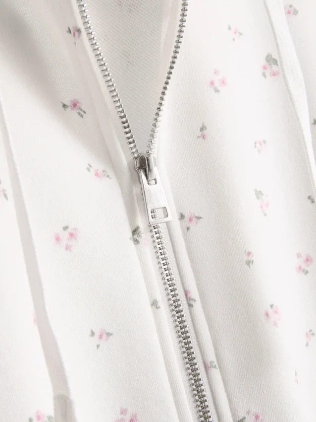 Sudadera con capucha y cremallera floral de alto contenido de algodón