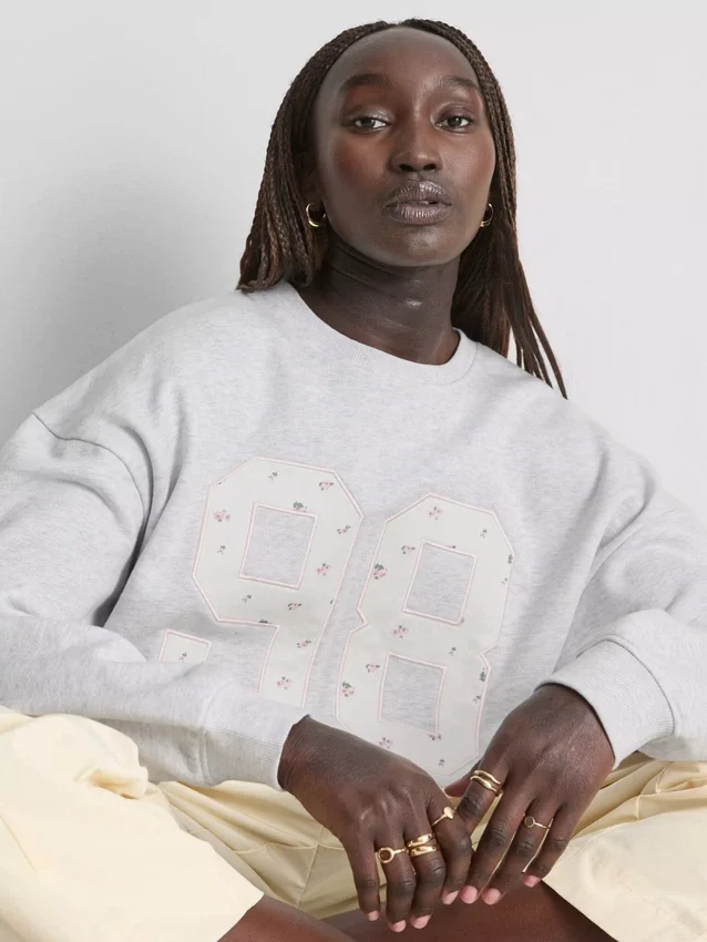 Sudadera oversize con estampado floral pequeño de 98