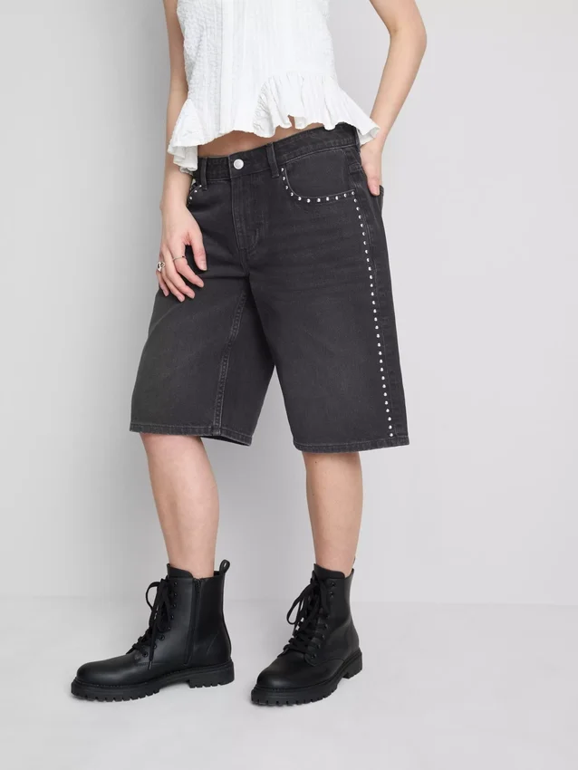 The Primark Scene | Shorts de mezclilla de algodón con tachuelas