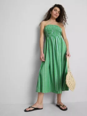 The Primark Scene | Vestido midi bandeau a rayas fruncido