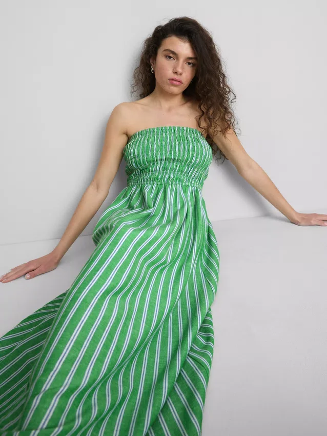 The Primark Scene | Vestido midi bandeau a rayas fruncido