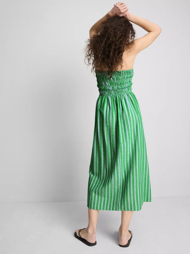The Primark Scene | Vestido midi bandeau a rayas fruncido
