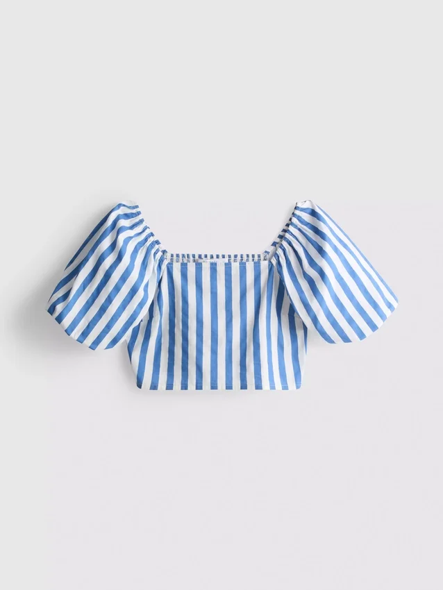 Top bardot de rayas con mangas abullonadas