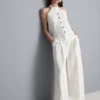 Top con cuello halter y botones, de textura