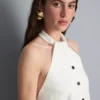 Top con cuello halter y botones, de textura
