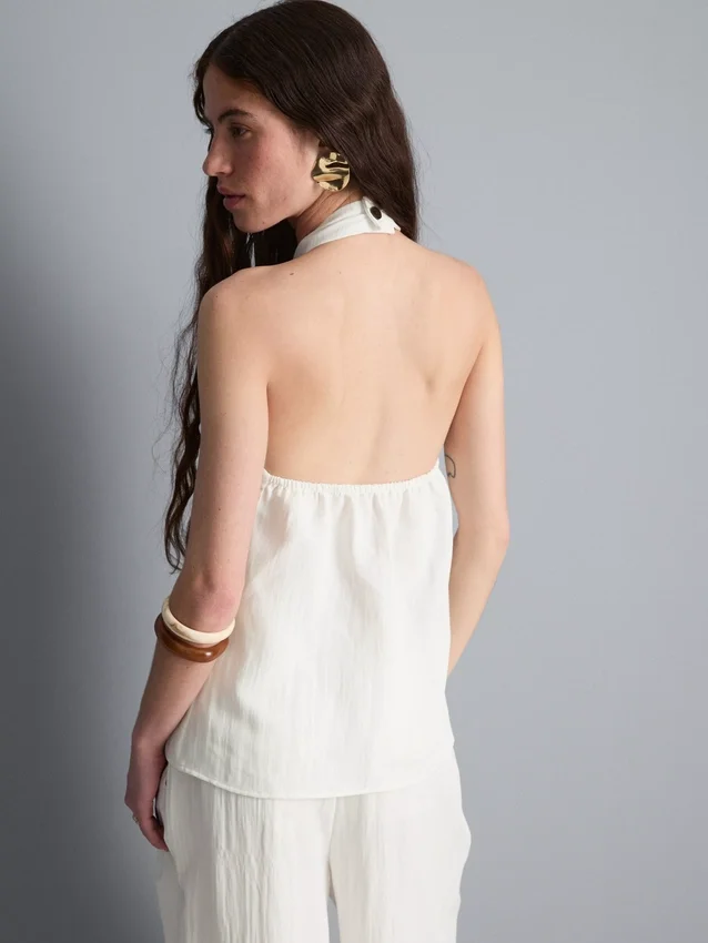 Top con cuello halter y botones, de textura