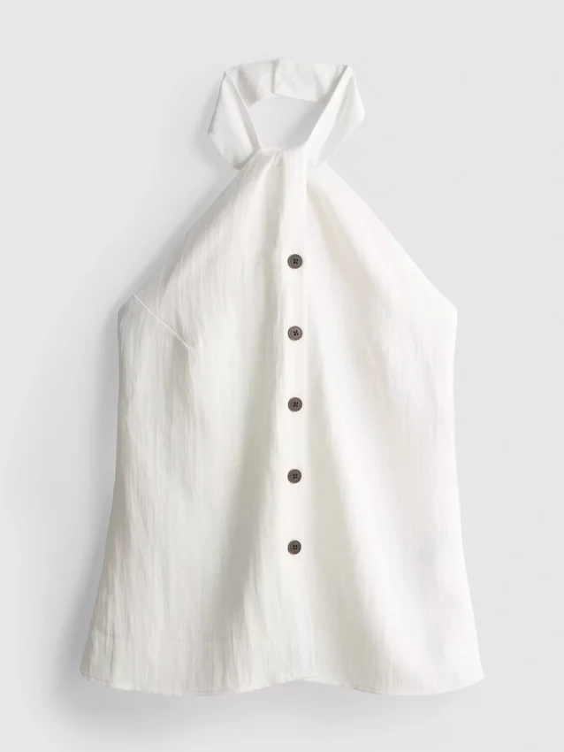 Top con cuello halter y botones, de textura