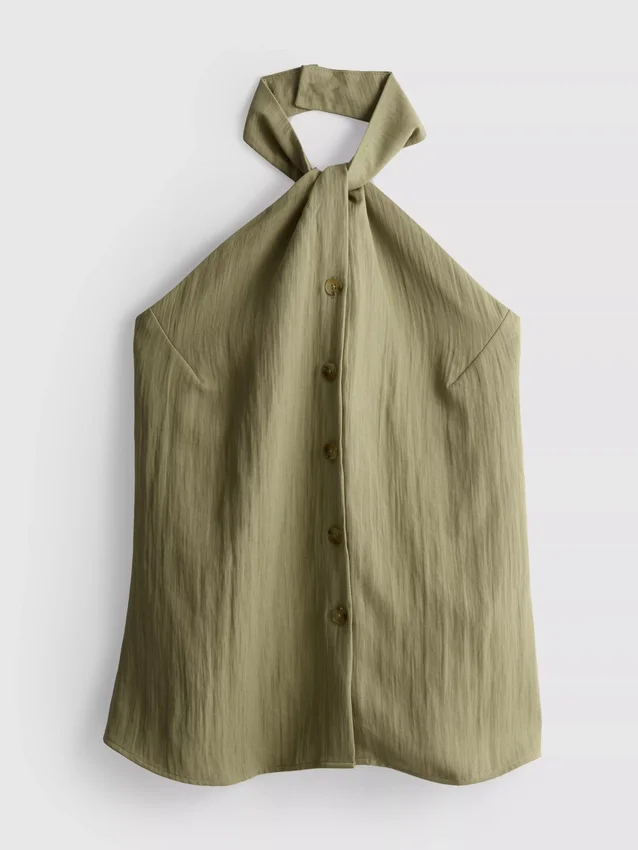 Top con cuello halter y botones, de textura