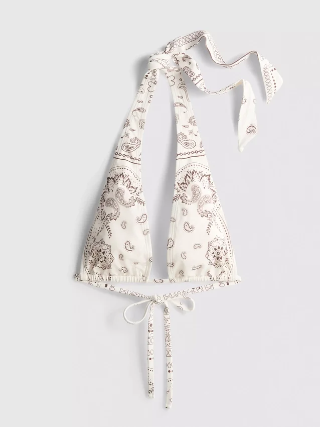 Top de bikini con cuello halter y estampado de bandana