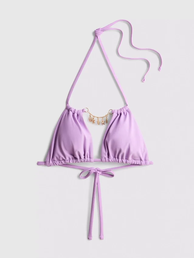 Top de bikini triangular con detalle de cadena