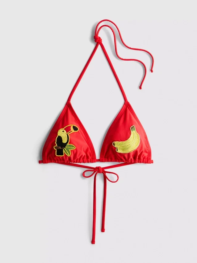 Top de bikini triangular con diseño de tucán