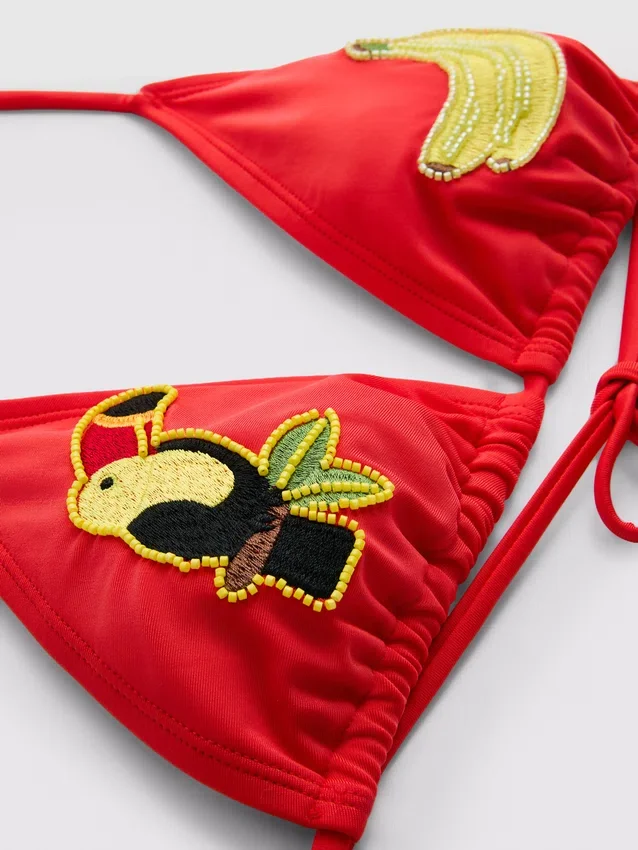 Top de bikini triangular con diseño de tucán