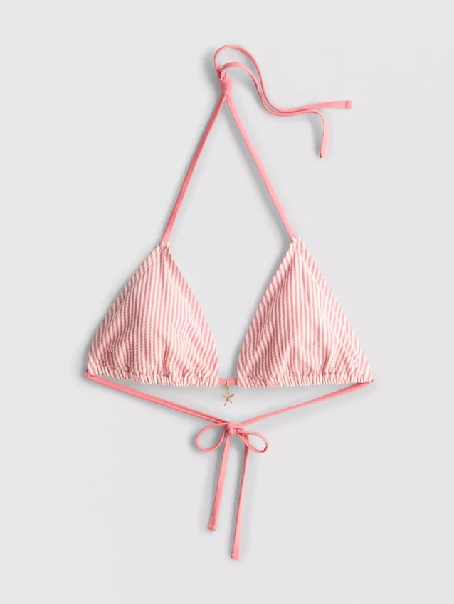 Top de bikini triangular con estampado de estrellas de mar a rayas