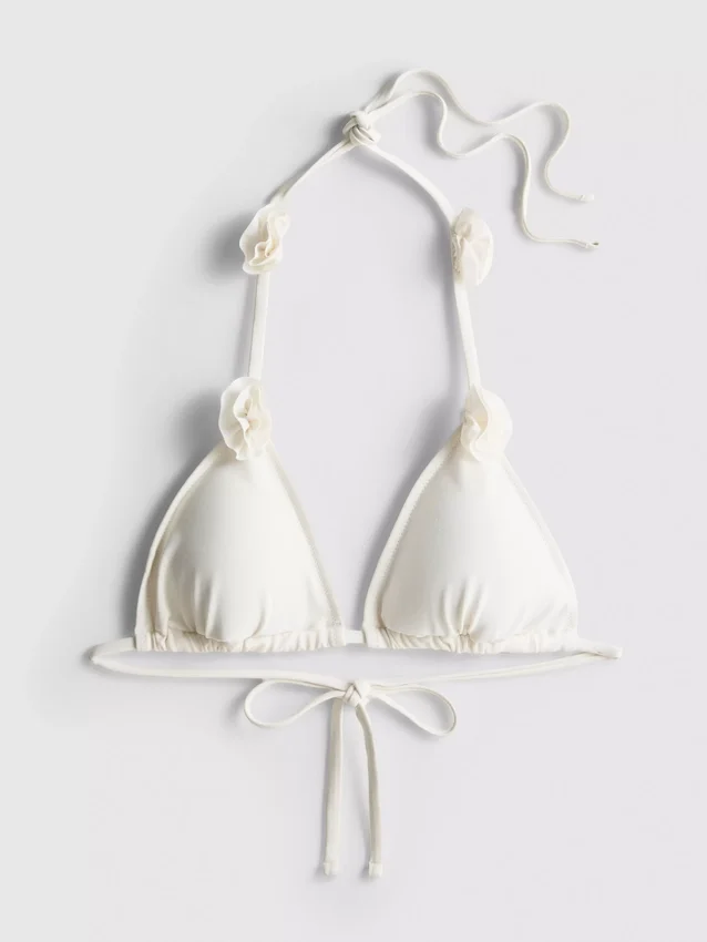 Top de bikini triangular con estampado floral en 3D