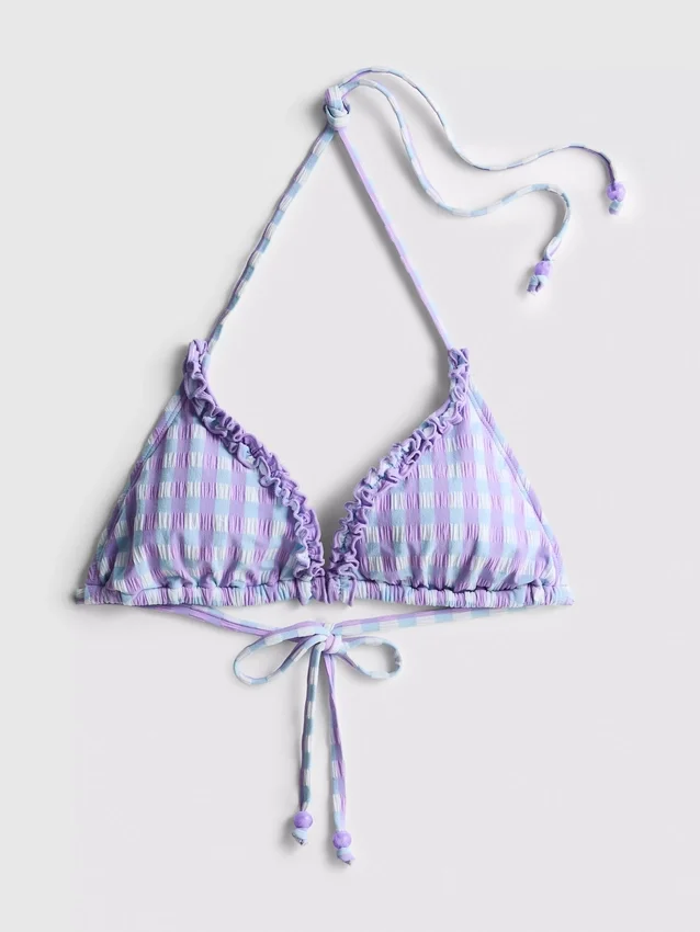 Top de bikini triangular con volantes de cuadros vichy
