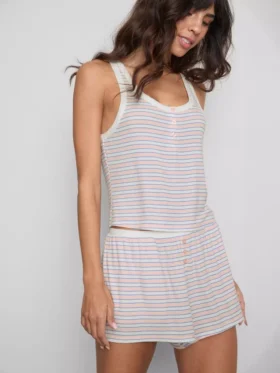 Top de pijama a rayas con canalé