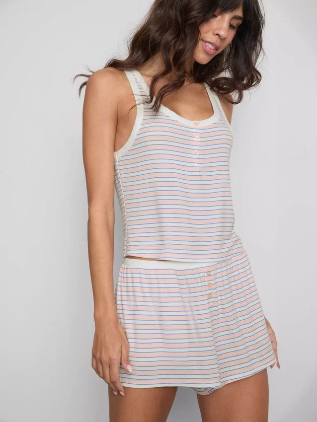 Top de pijama a rayas con canalé
