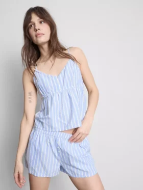 Top de pijama tipo camisola a rayas de algodón