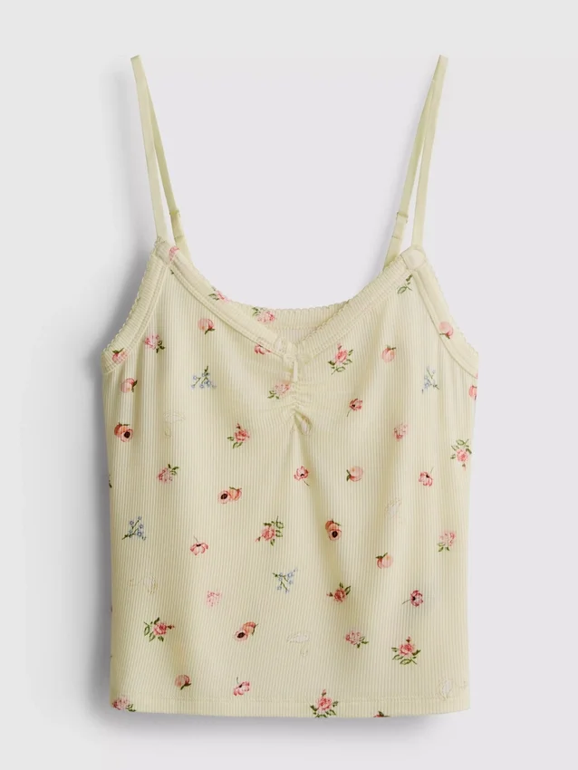 Top de pijama tipo camisola con estampado floral y tejido acanalado