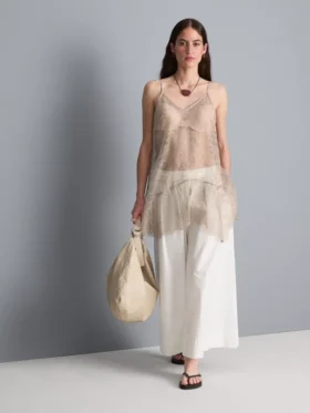 Top largo de encaje transparente tipo camisola