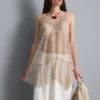 Top largo de encaje transparente tipo camisola