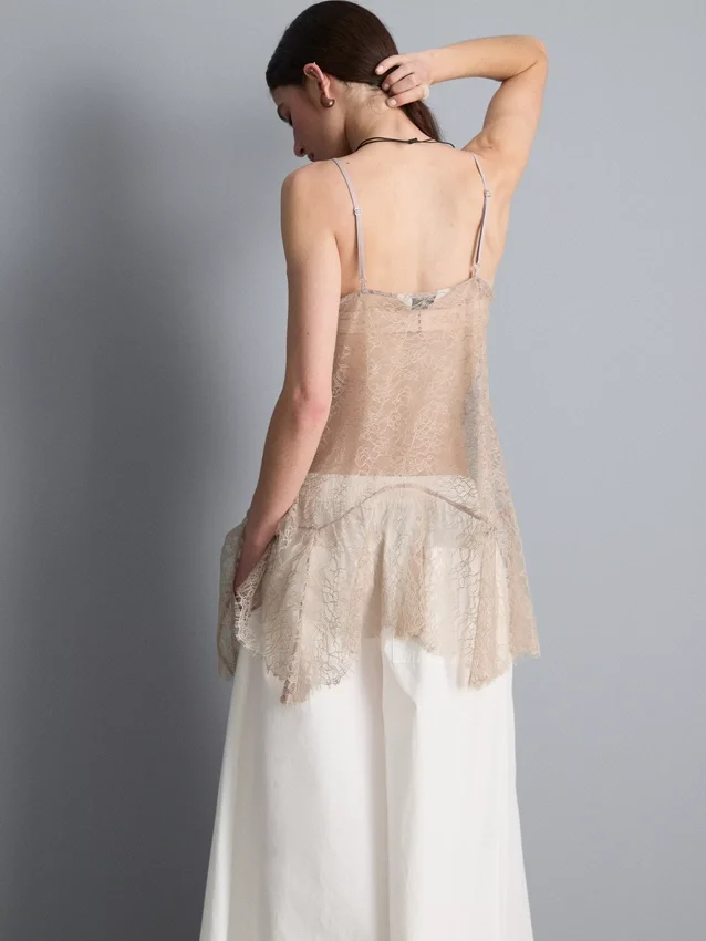 Top largo de encaje transparente tipo camisola