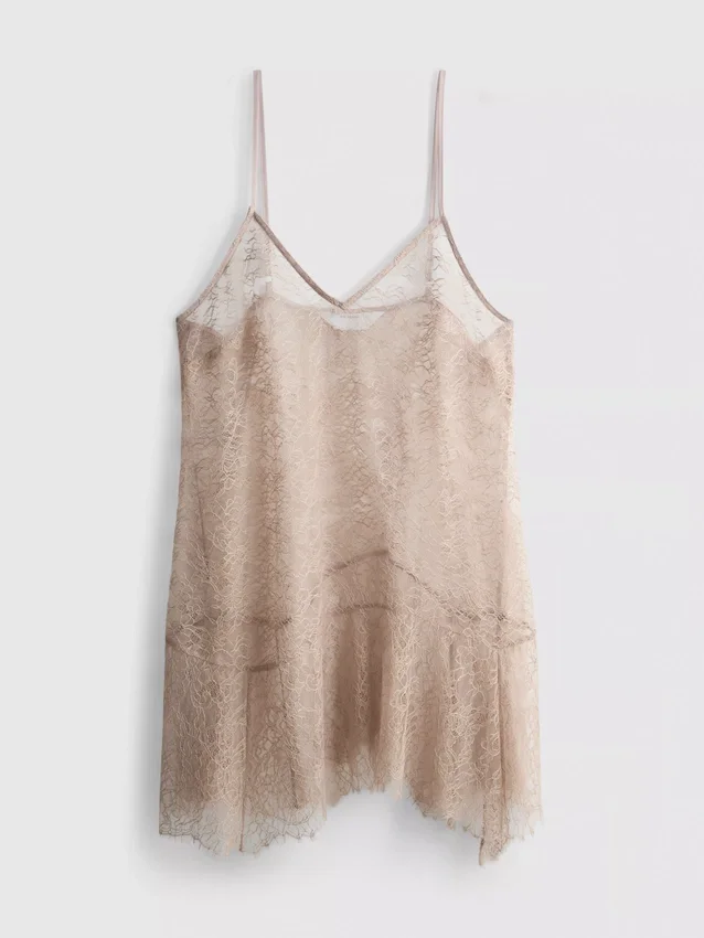 Top largo de encaje transparente tipo camisola