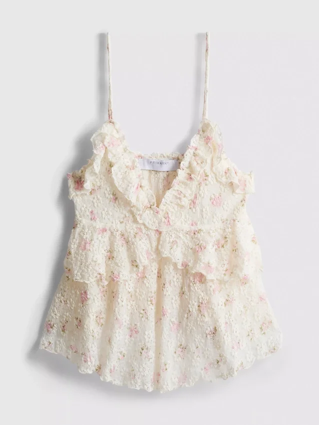 Top tipo camisola con volantes y cuello en V
