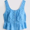 Top tipo camisola corto de algodón con calados