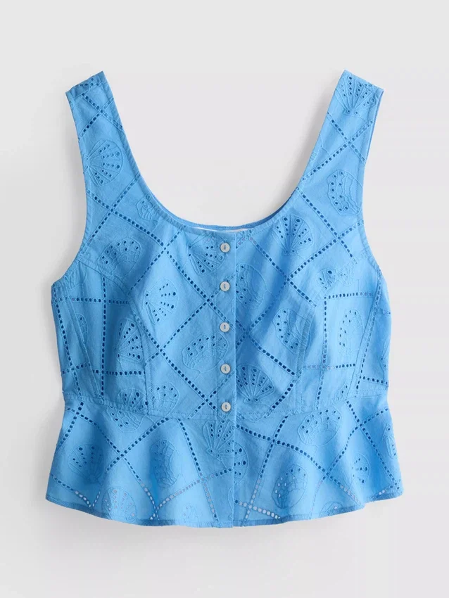 Top tipo camisola corto de algodón con calados