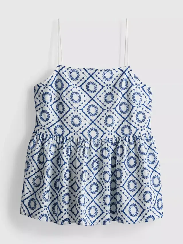 Top tipo camisola de algodón con calados