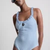 Traje de baño con volantes de cuadros vichy