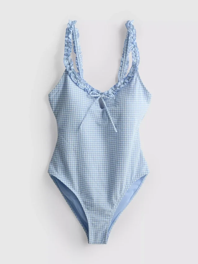 Traje de baño con volantes de cuadros vichy