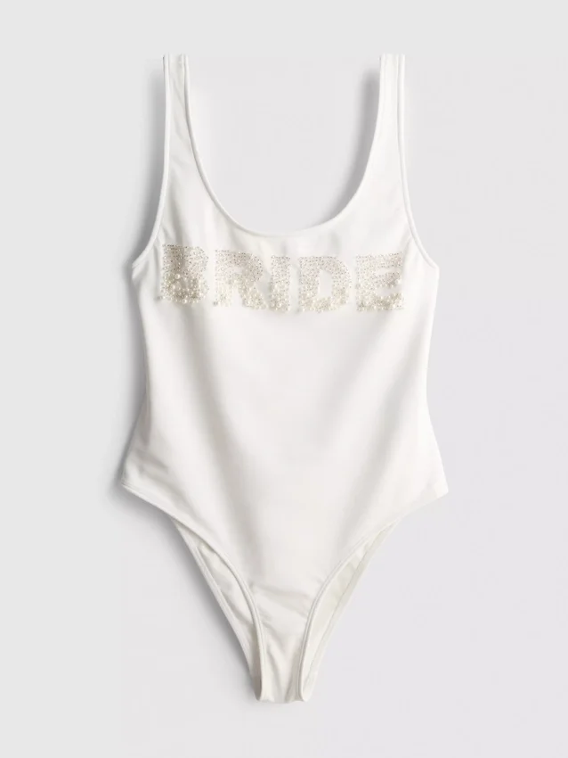 Traje de baño de novia con perlas