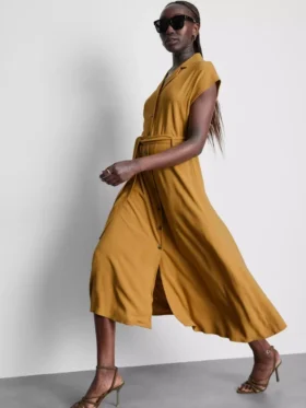 Vestido camisero midi de manga corta