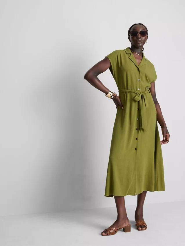 Vestido camisero midi de manga corta