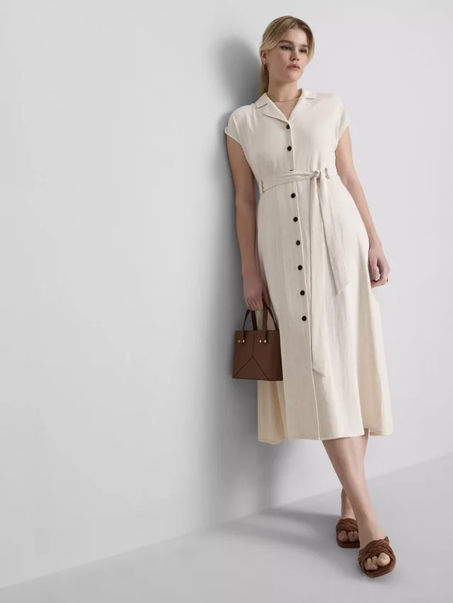 Vestido camisero midi de manga corta