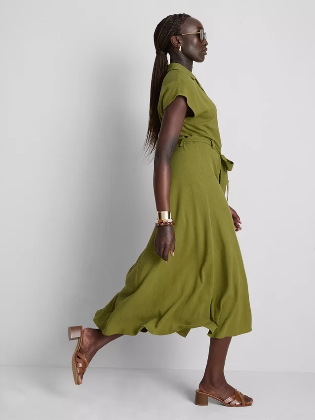 Vestido camisero midi de manga corta