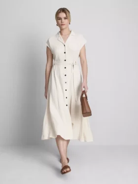 Vestido camisero midi de manga corta
