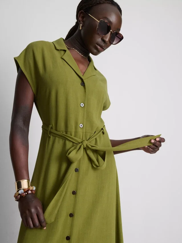 Vestido camisero midi de manga corta