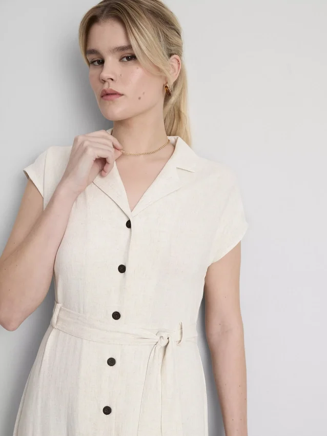 Vestido camisero midi de manga corta