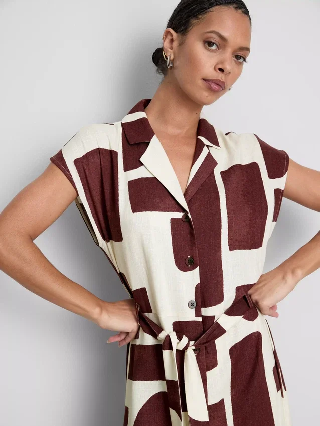 Vestido camisero midi de manga corta