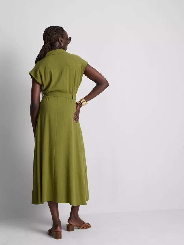Vestido camisero midi de manga corta