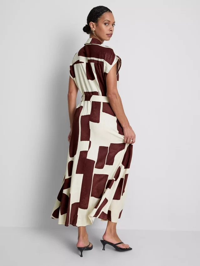 Vestido camisero midi de manga corta