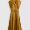 Vestido camisero midi de manga corta