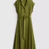 Vestido camisero midi de manga corta