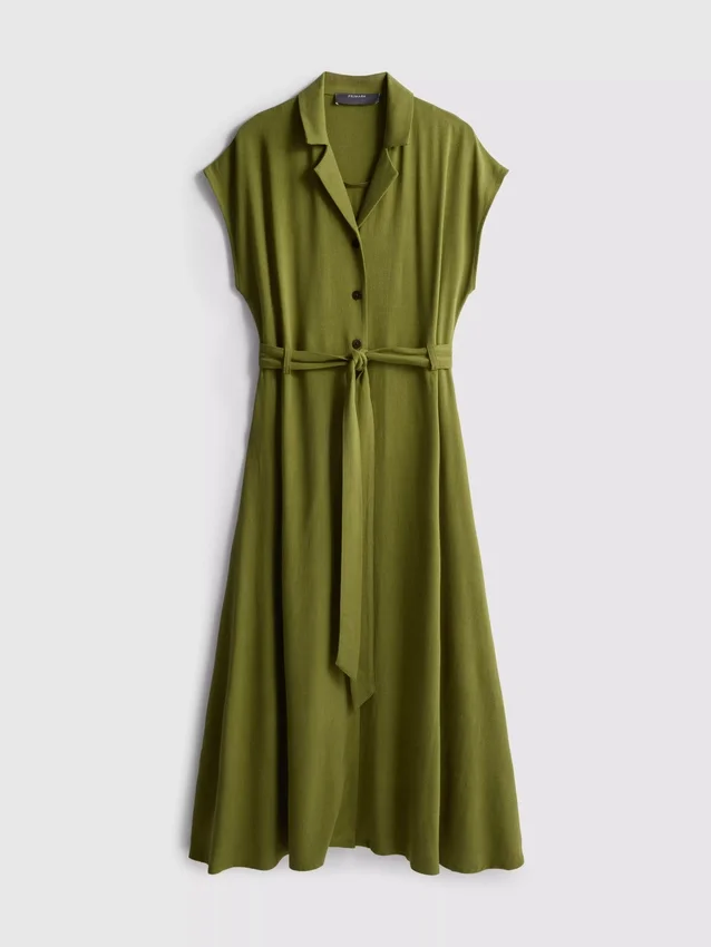 Vestido camisero midi de manga corta