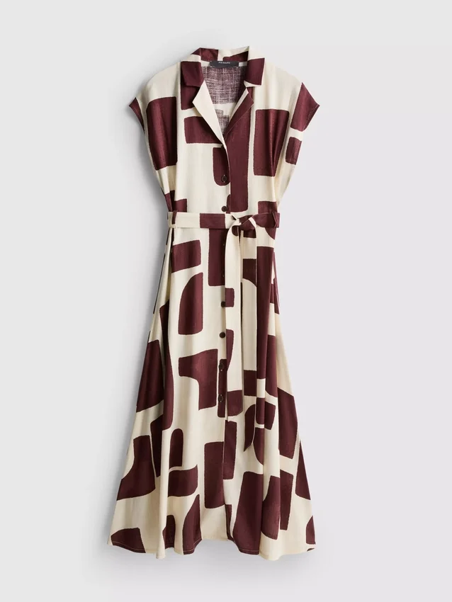 Vestido camisero midi de manga corta